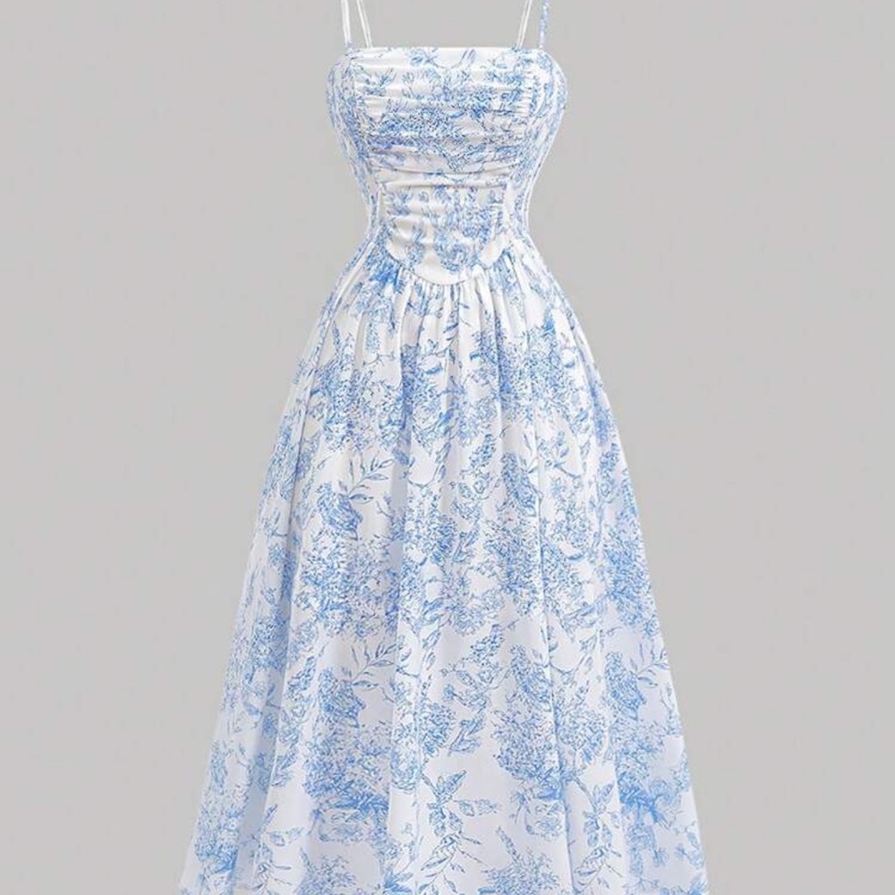 Elegant Blue Floral Dress